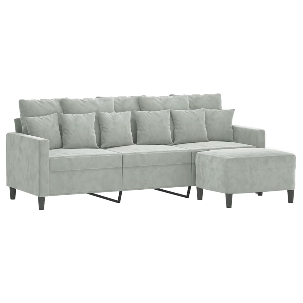 Divano a 3 Posti con Poggiapiedi-Sofa 3 Posti con Poggiapiedi Grigio Chiaro 180cm in Velluto 533041