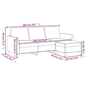 Divano a 3 Posti con Poggiapiedi Nero 180 cm in Similpelle