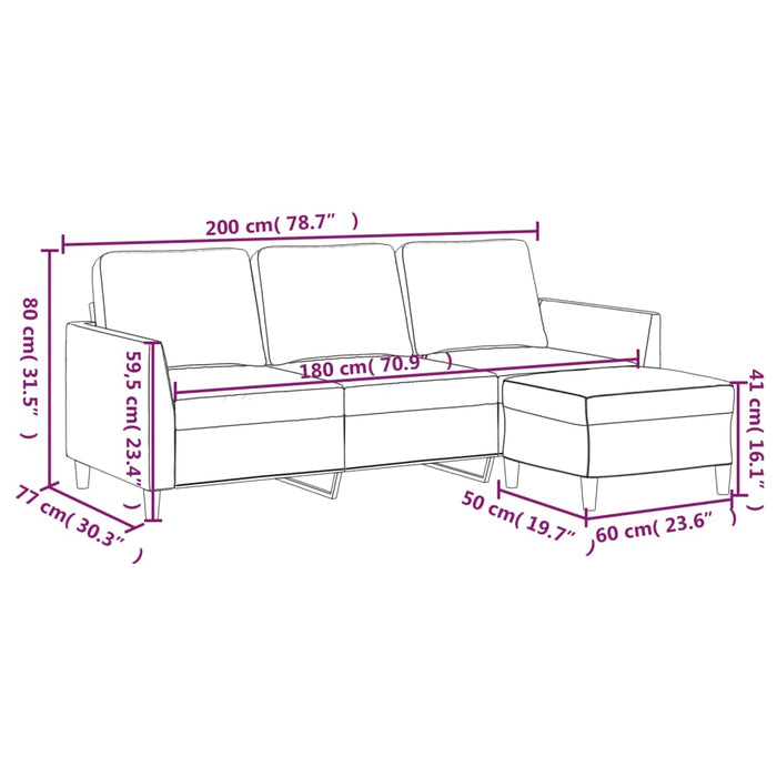 Divano a 3 Posti con Poggiapiedi grigio 180 cm in Similpelle