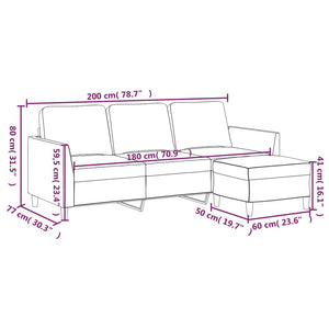 Divano a 3 Posti con Poggiapiedi Rosso Vino 180cm in Similpelle