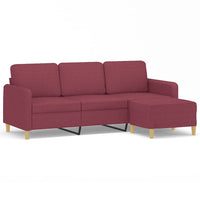 Divano a 3 Posti con Poggiapiedi-Sofa 3 Posti con Poggiapiedi Rosso Vino 180 cm in Tessuto 143359