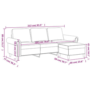 Divano a 3 Posti con Poggiapiedi Grigio Chiaro 180cm in Velluto 3201215