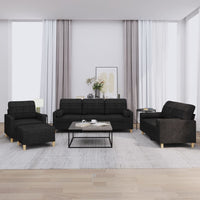 Set Divani 4 pz con Cuscini Nero in Tessuto