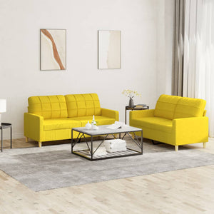 Set di Divani 2 pz con Cuscini Giallo Chiaro in Tessuto 3201279
