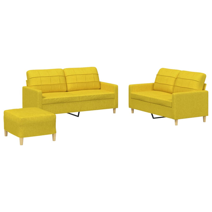Set di Divani 3 pz con Cuscini Giallo Chiaro in Tessuto