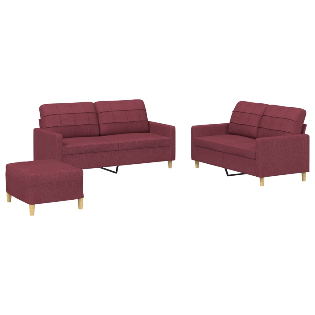 Set di Divani 3 pz con Cuscini Rosso Vino in Tessutocod mxl 107045