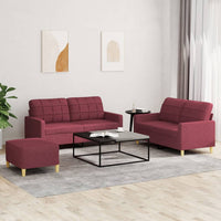 Set di Divani 3 pz con Cuscini Rosso Vino in Tessutocod mxl 107045