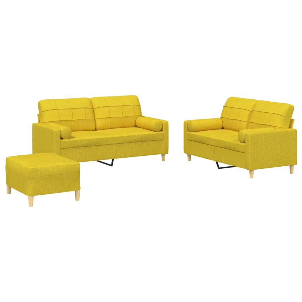 Set di Divani 3 pz con Cuscini Giallo Chiaro in Tessuto