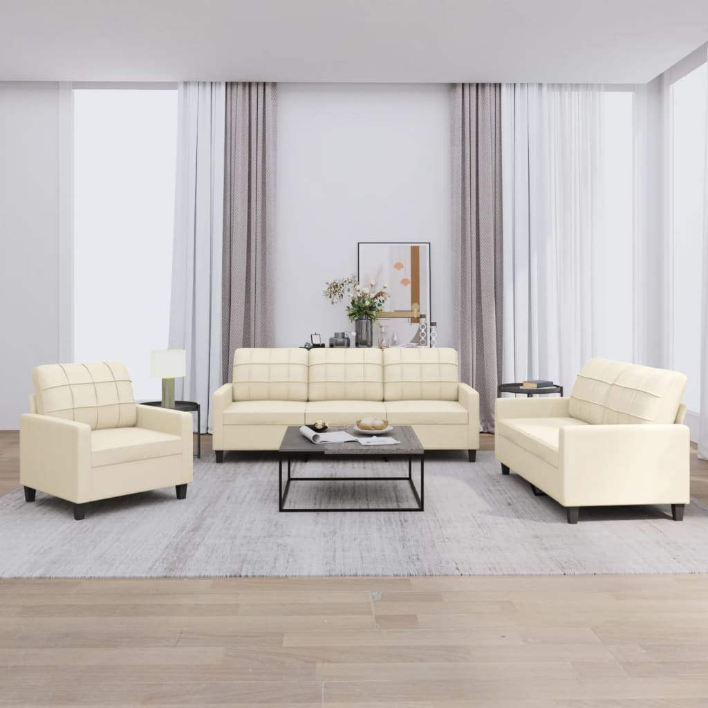Set di Divani 3 pz con Cuscini crema in Similpellecod mxl 83113