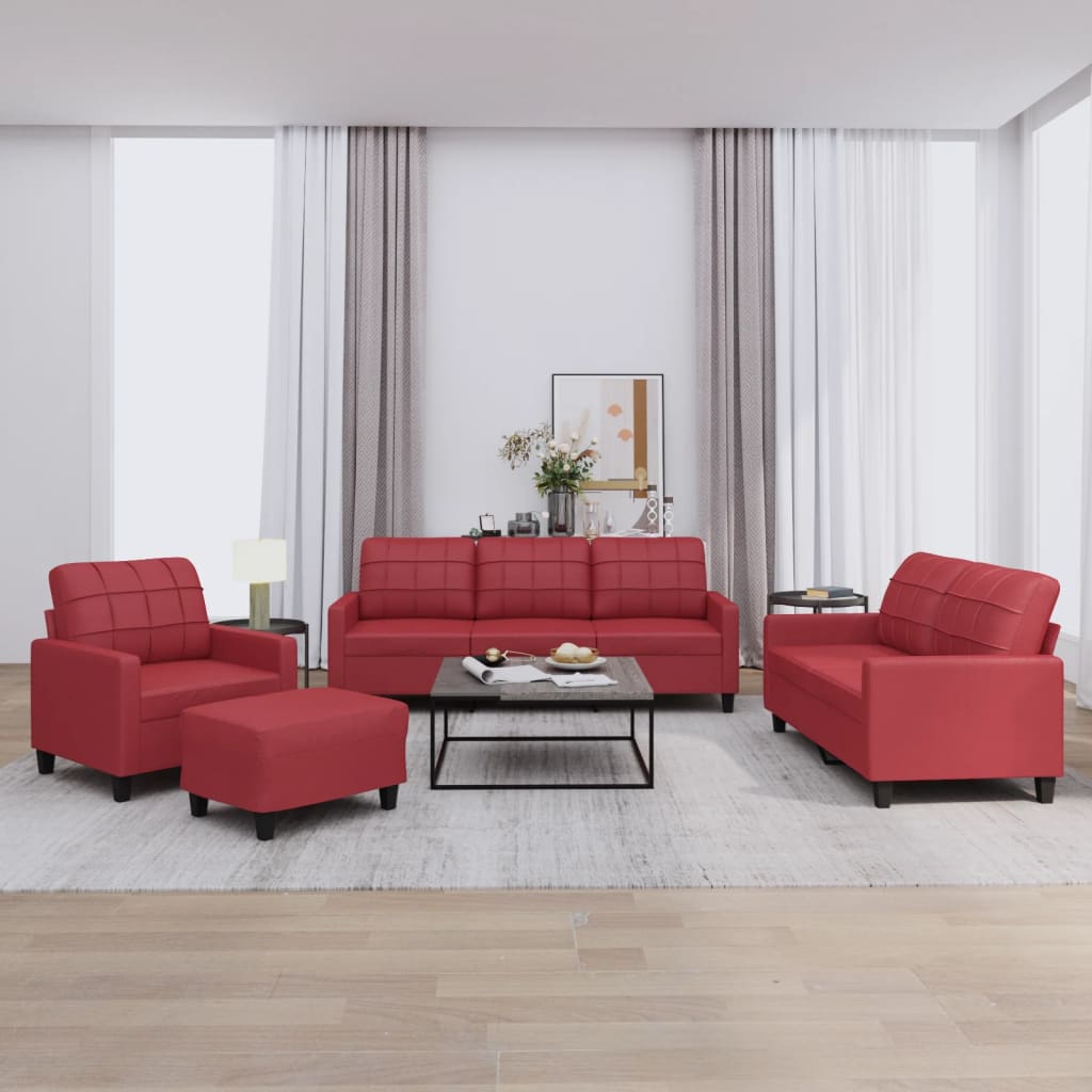 Set di Divani 4 pz con Cuscini Rosso Vino in Similpelle 3201346