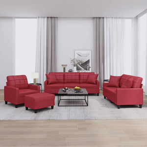 Set di Divani 4 pz con Cuscini Rosso Vino in Similpelle 3201356