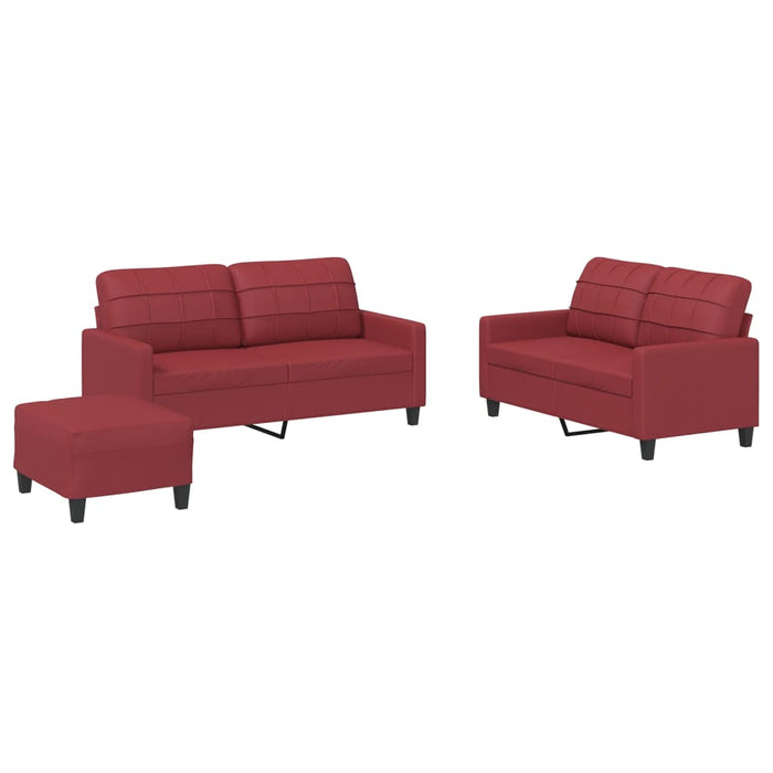 Set di Divani 3 pz con Cuscini Rosso Vino in Similpellecod mxl 82853
