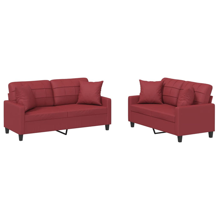 Set di Divani 2 pz con Cuscini Rosso Vino in Similpelle 3201371