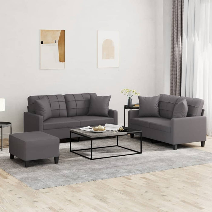 Set di Divani 3 pz con Cuscini Grigio in Similpelle 3201375