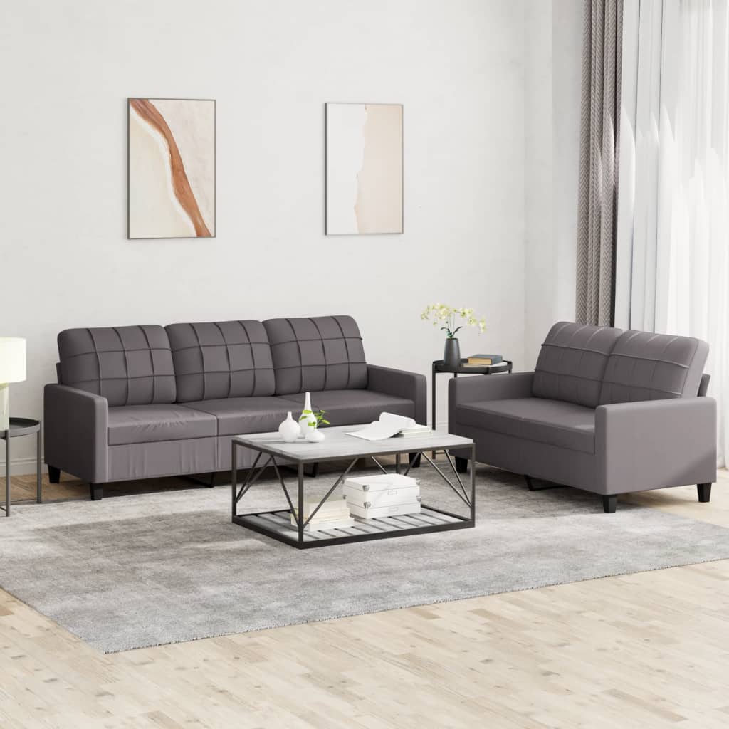 Set di Divani 2 pz con Cuscini Grigio in Similpelle 3201380