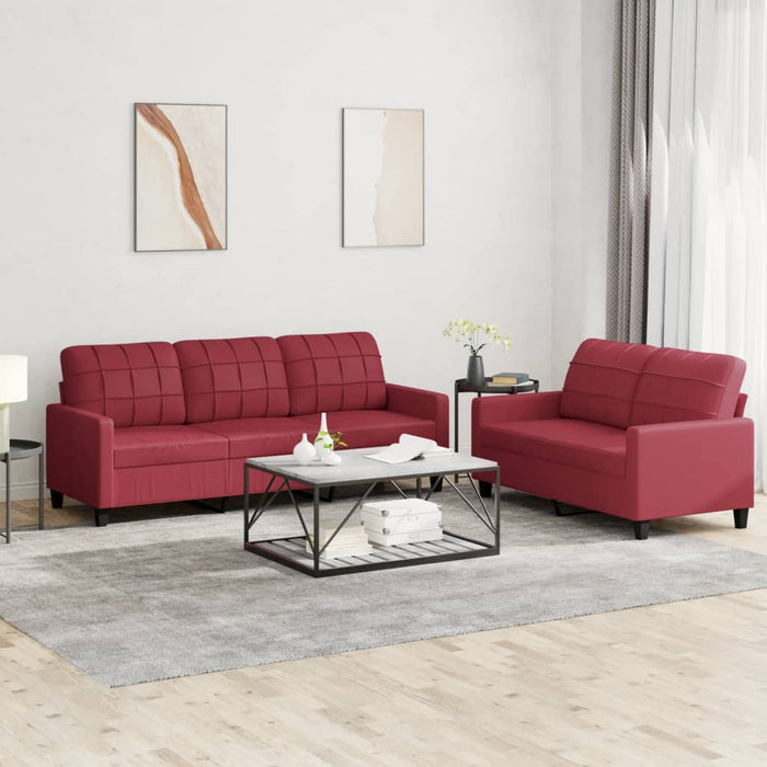 Set di Divani 2 pz con Cuscini Rosso Vino in Similpellecod mxl 131031
