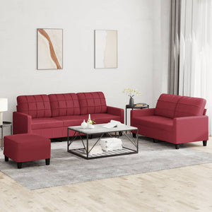Set di Divani 3 pz con Cuscini Rosso Vino in Similpelle 3201386