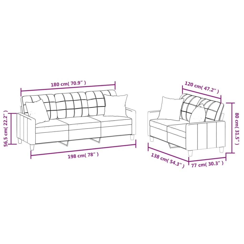 Set di Divani 2 pz con Cuscini Crema in Similpelle