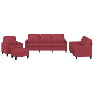 Set di Divani 4 pz con Cuscini Rosso Vino in Similpelle 3201406