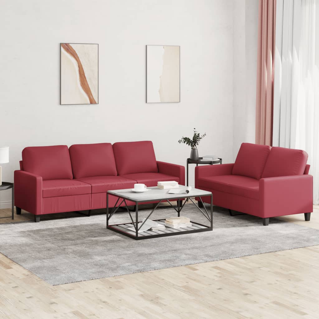 Set di Divani 2 pz con Cuscini Rosso Vino in Similpelle 3201421