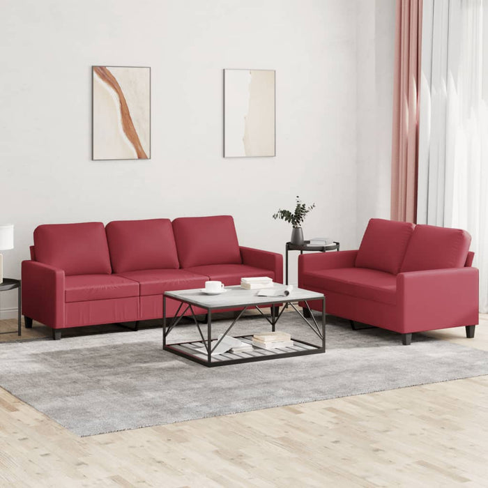 Set di Divani 2 pz con Cuscini Rosso Vino in Similpelle 3201421