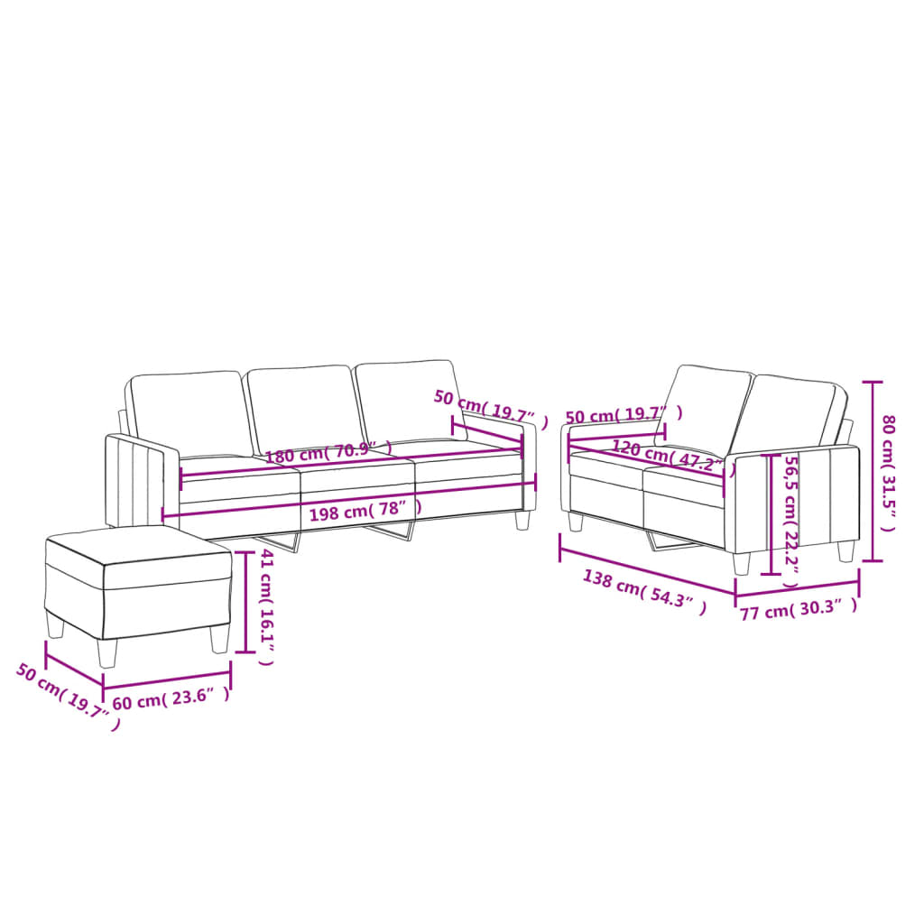 Set di Divani 3 pz con Cuscini Grigio in Similpelle 3201425