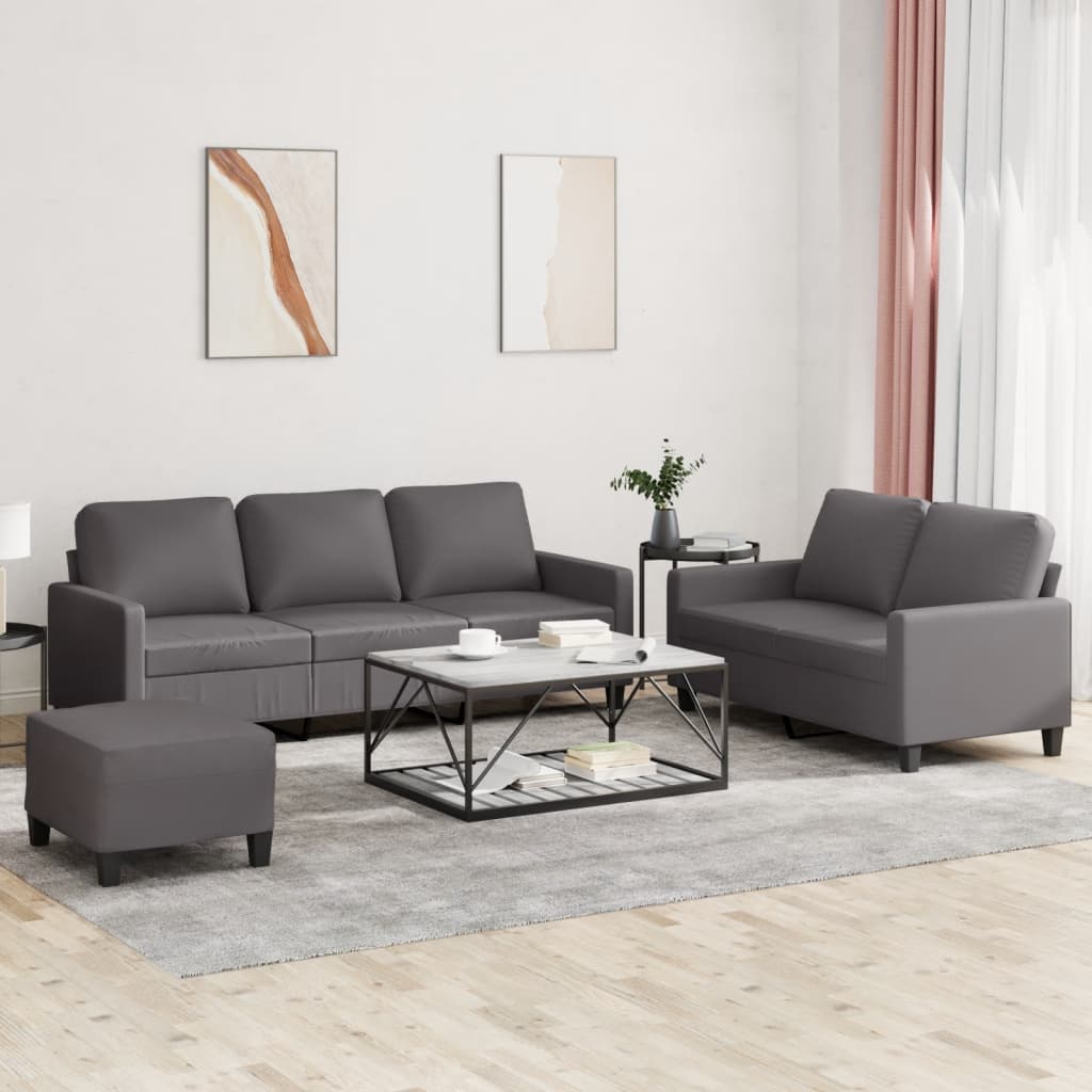 Set di Divani 3 pz con Cuscini Grigio in Similpelle 3201425