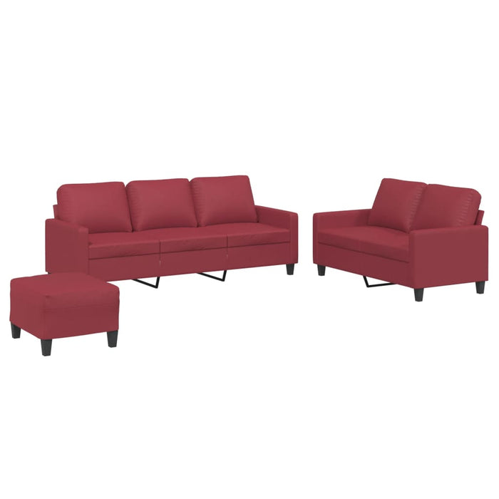 Set di Divani 3 pz con Cuscini Rosso Vino in Similpelle