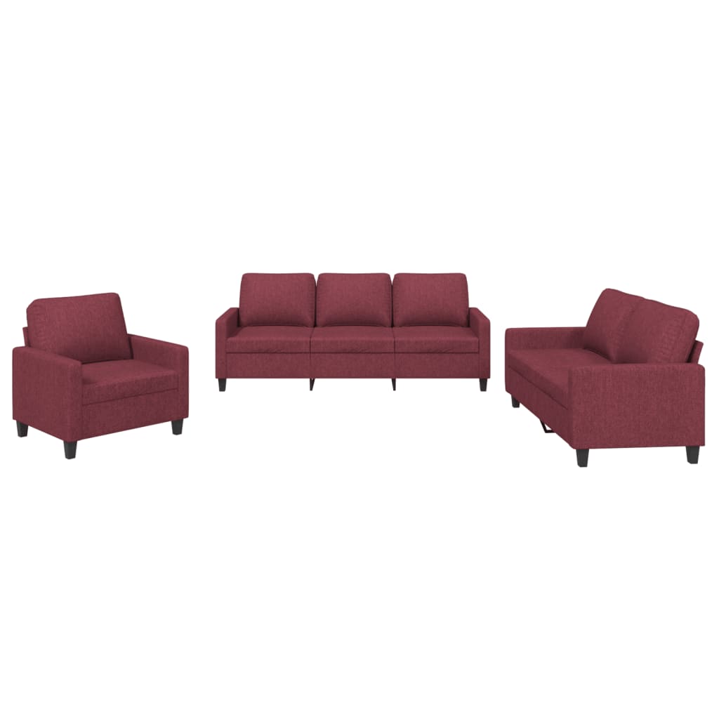 Set di Divani 3 pz con Cuscini Rosso Vino in Tessutocod mxl 83124