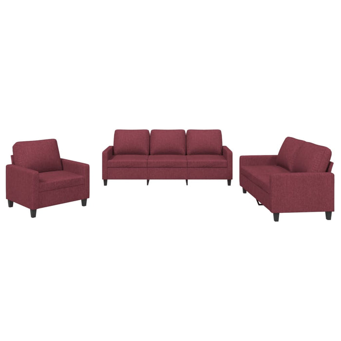 Set di Divani 3 pz con Cuscini Rosso Vino in Tessutocod mxl 83124