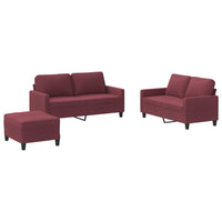 Set di Divani 3 pz con Cuscini Rosso Vino in Tessuto 3201458