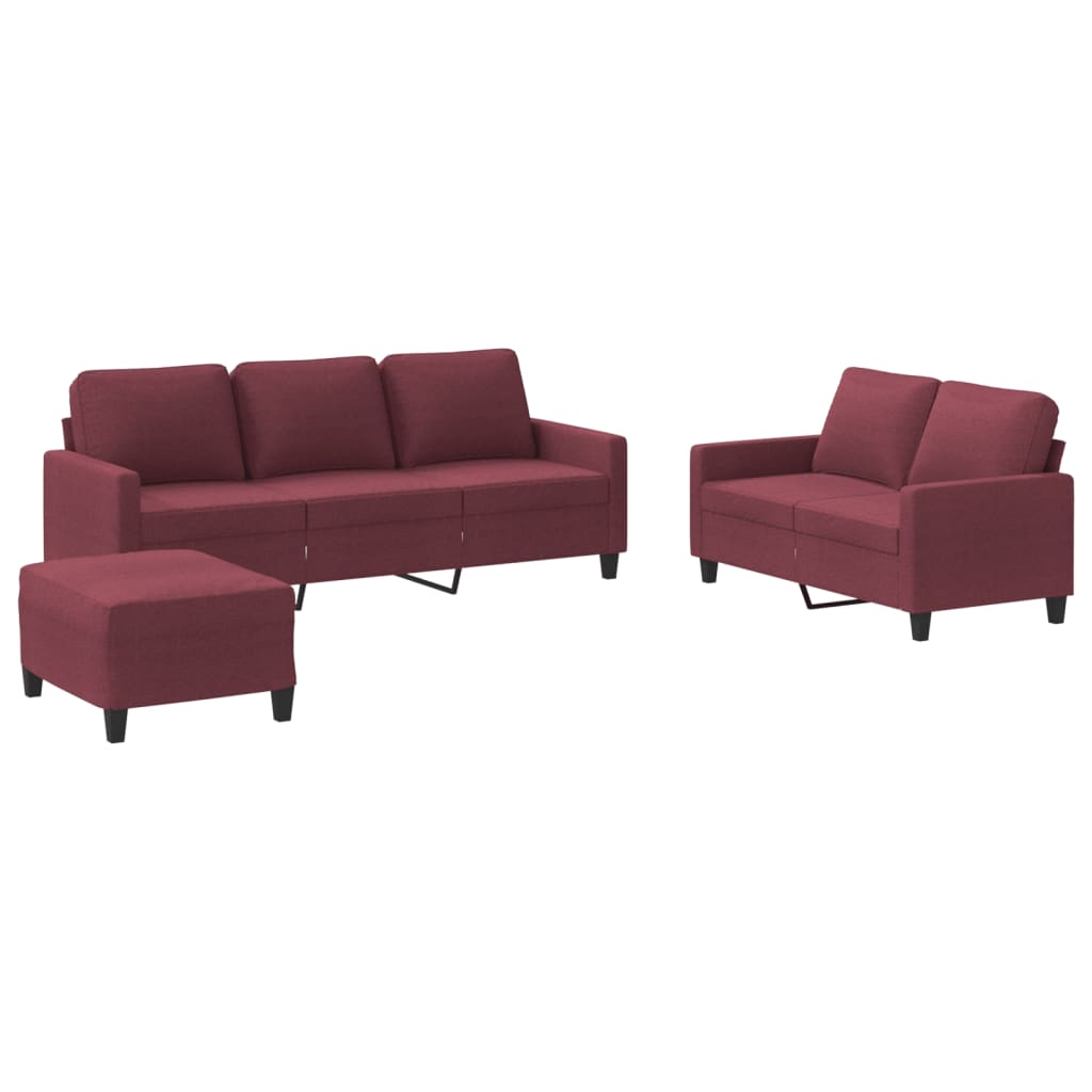 Set di Divani 3 pz con Cuscini Rosso Vino in Tessuto 3201474