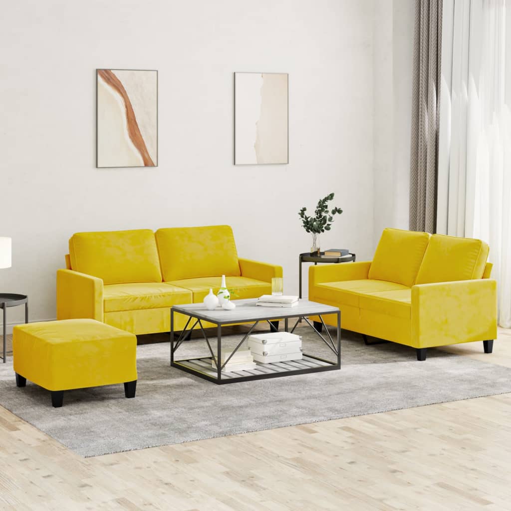 vidaXL Set di Divani 3 pz con Cuscini giallo in Velluto