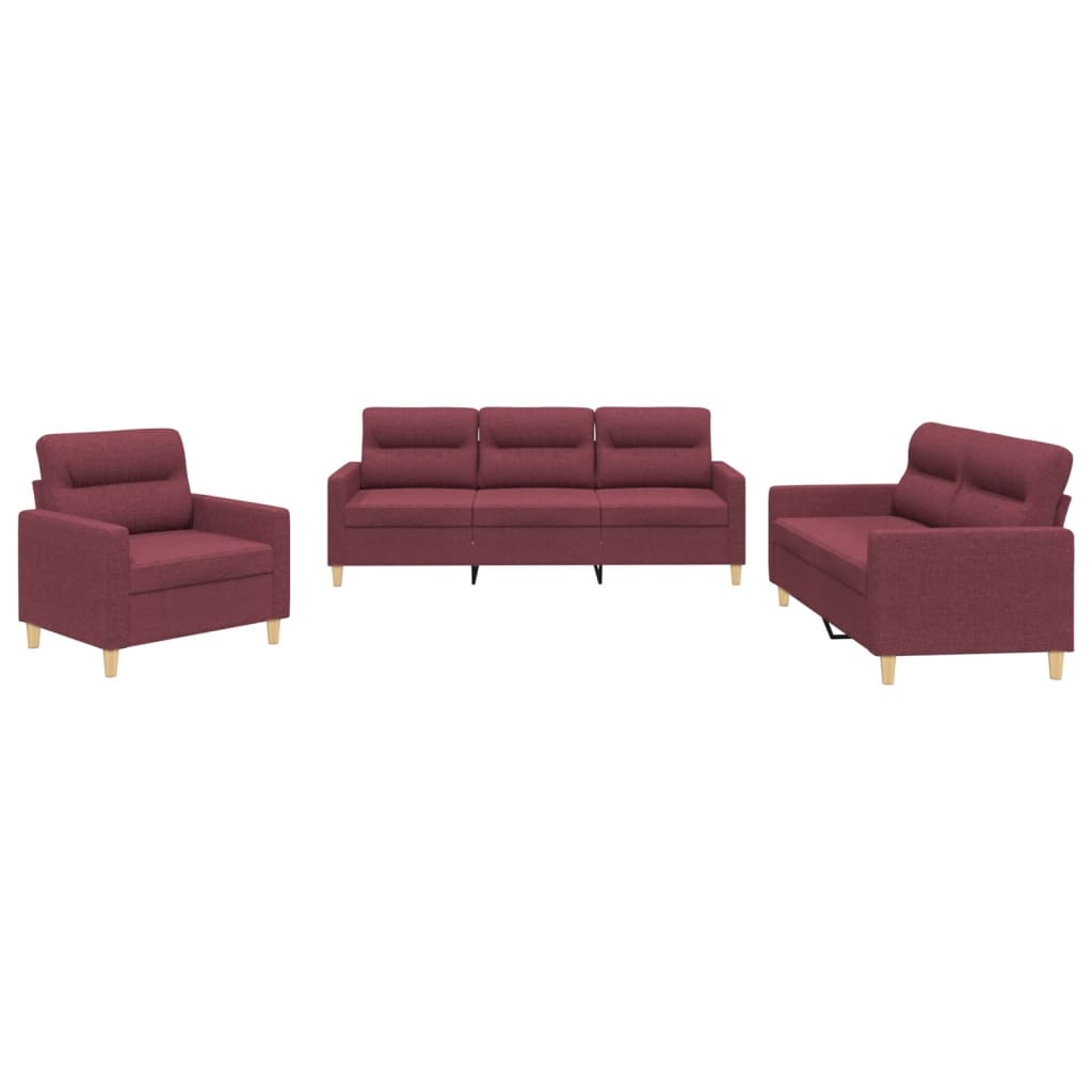 Set di Divani 3 pz con Cuscini Rosso Vino in Tessuto 3201542