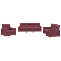 Set di Divani 3 pz con Cuscini Rosso Vino in Tessuto 3201542