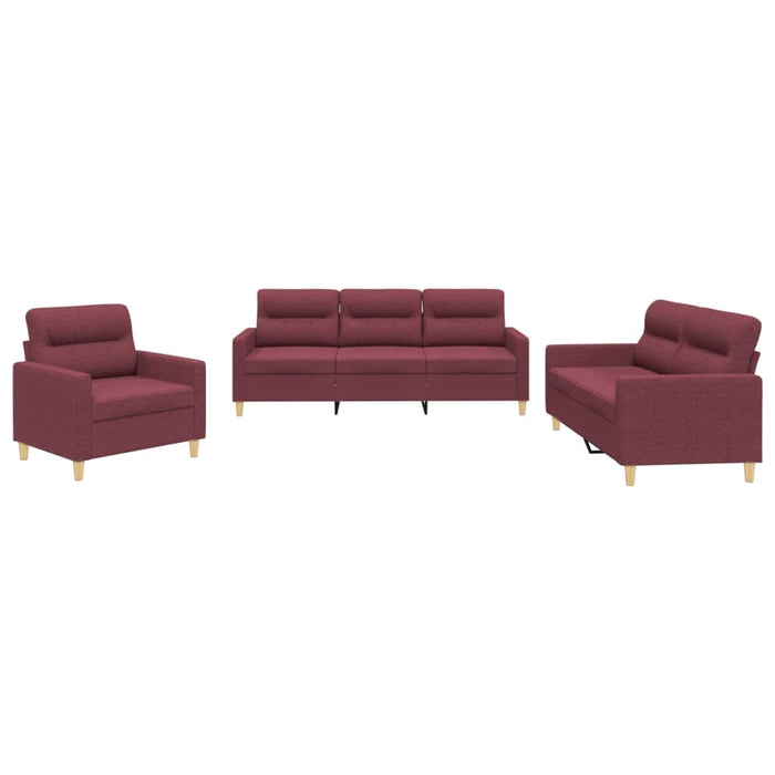 Set di Divani 3 pz con Cuscini Rosso Vino in Tessuto 3201542