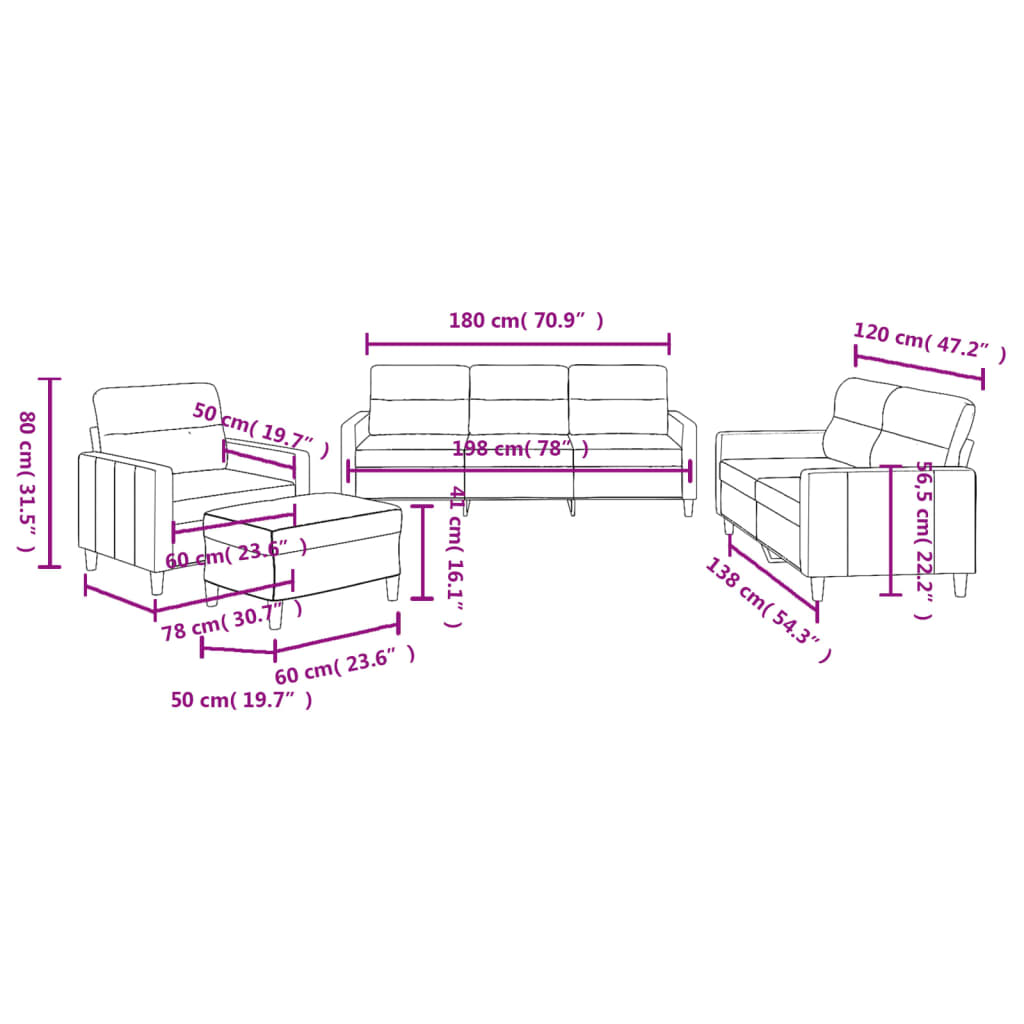 Set di Divani 4 pz con Cuscini Tortora in Tessuto 3201551