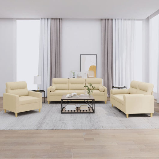 Set Divani 3 pz con Cuscini Crema in Tessuto 3201554