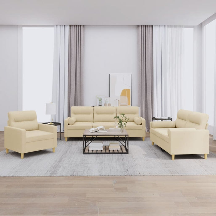 Set Divani 3 pz con Cuscini Crema in Tessuto 3201554