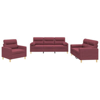 Set di Divani 3 pz con Cuscini Rosso Vino in Tessuto 3201558