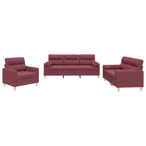 Set di Divani 3 pz con Cuscini Rosso Vino in Tessuto 3201558