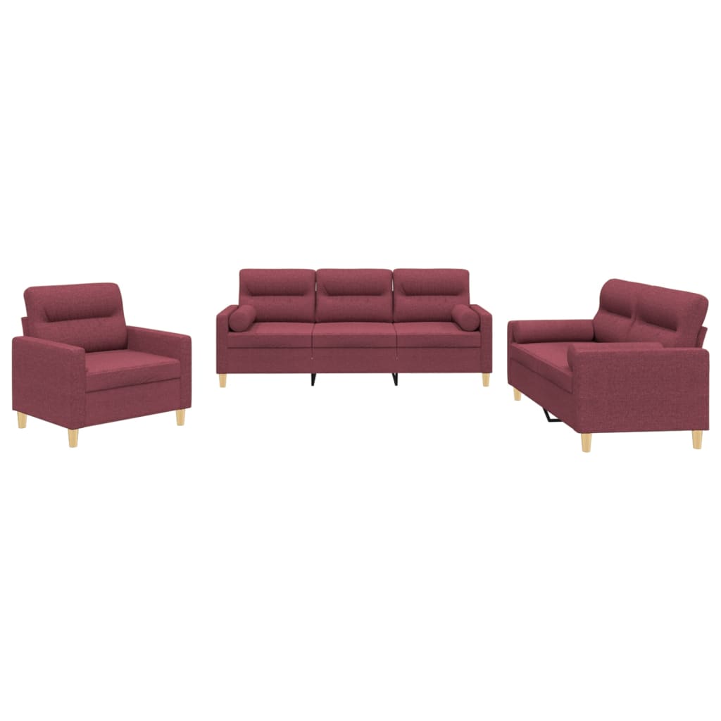 Set di Divani 3 pz con Cuscini Rosso Vino in Tessutocod mxl 107188