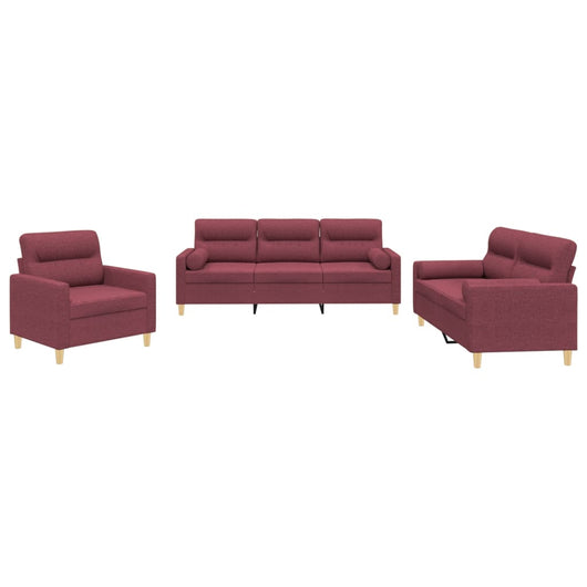 Set di Divani 3 pz con Cuscini Rosso Vino in Tessutocod mxl 107188