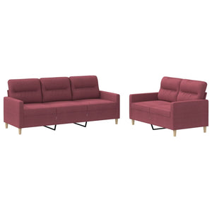 Set di Divani 2 pz con Cuscini Rosso Vino in Tessuto 3201606