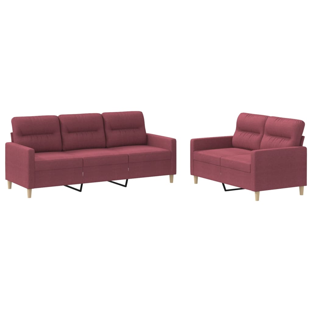 Set di Divani 2 pz con Cuscini Rosso Vino in Tessuto 3201606