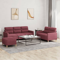 Set di Divani 3 pz con Cuscini Rosso Vino in Tessuto 3201614