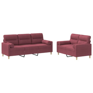 Set di Divani 2 pz con Cuscini Rosso Vino in Tessuto 3201622