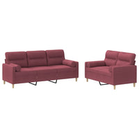 Set di Divani 2 pz con Cuscini Rosso Vino in Tessuto 3201622