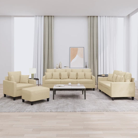 Set Divani 4 pz con Cuscini Crema in Tessuto