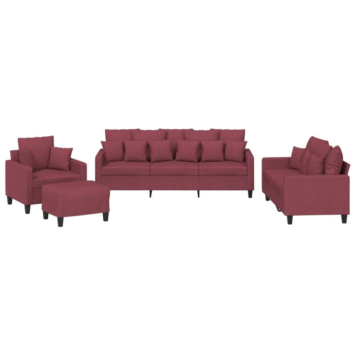 Set di Divani 4 pz con Cuscini Rosso Vino in Tessuto 3201646